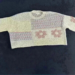 Sincerely Jules Boho Flower Colorful Pattern Boxy Oversized knit like Sweater